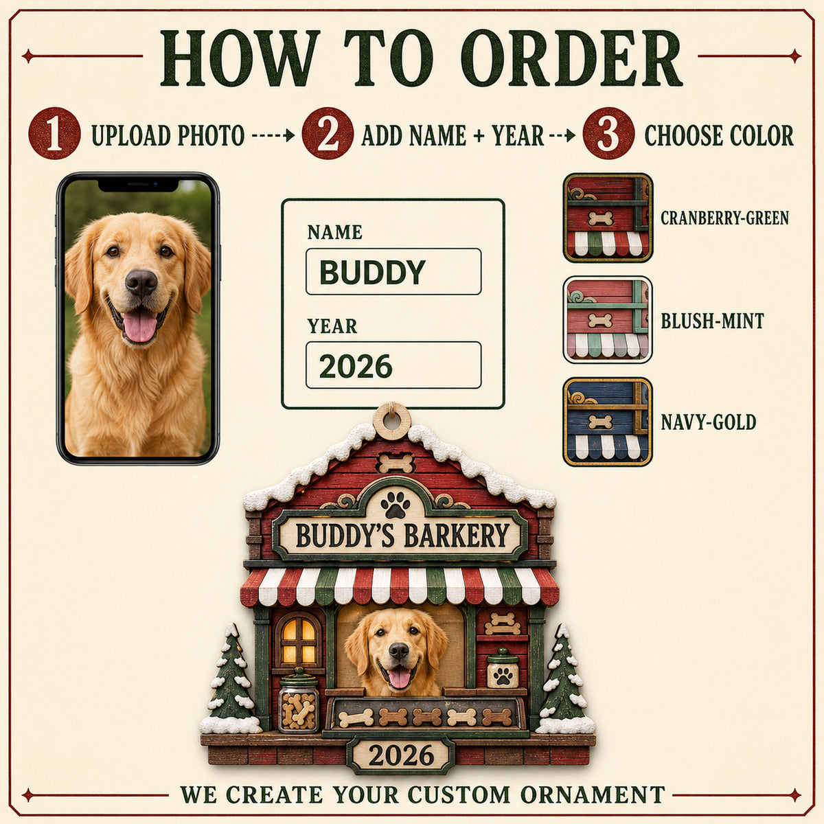 Personalized Holiday Barkery Photo Wood Ornament - Custom Pet Keepsake - image 10