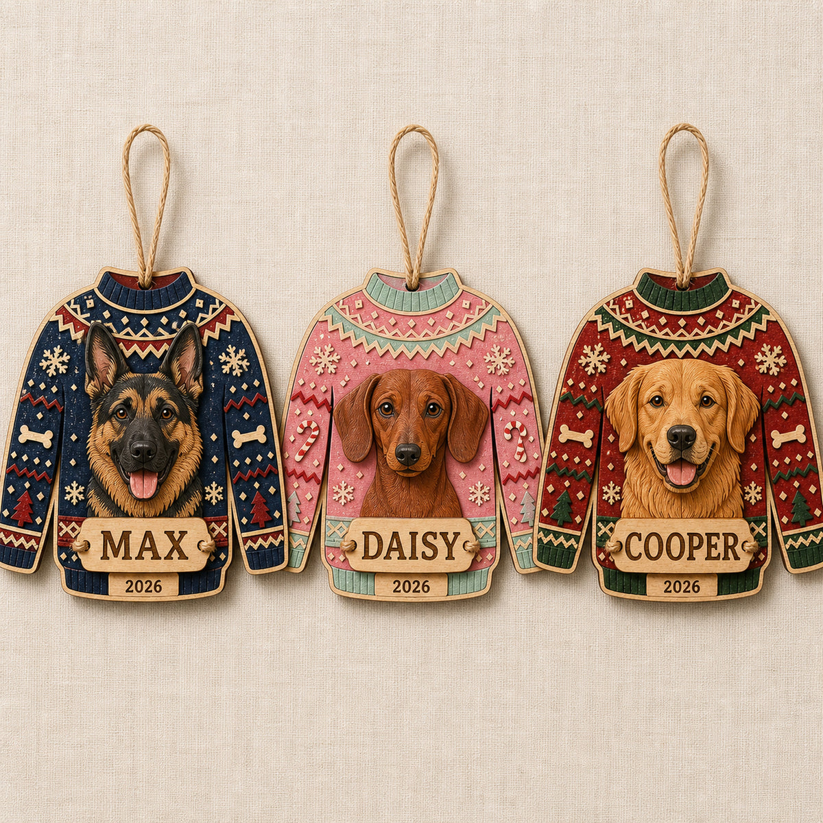Personalized Ugly Sweater Pup Photo Wood Ornament - Custom Pet Keepsake - image 4