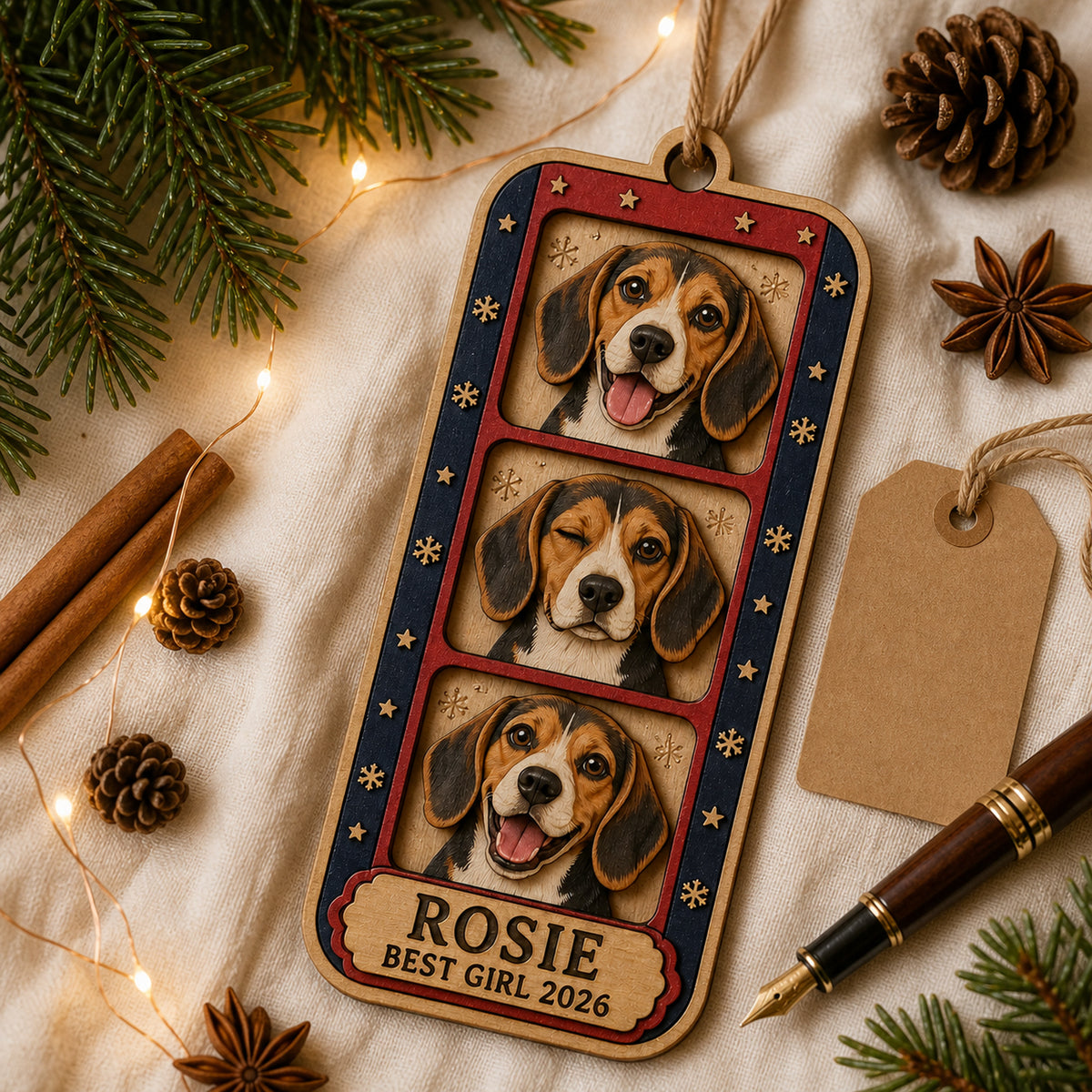 Personalized Vintage Photo Booth Dog Photo Wood Ornament - Custom Pet Keepsake - image 2