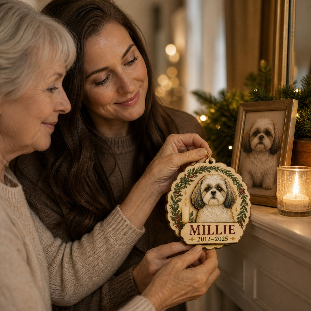 Personalized Christmas Candle Pet Memorial Photo Wood Ornament - Custom Pet Keepsake - image 5