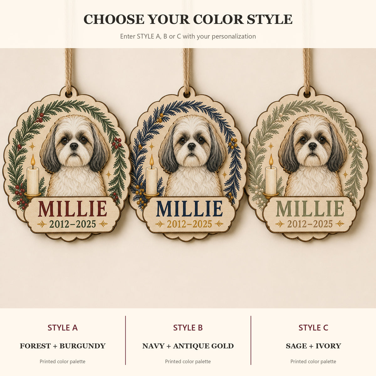Personalized Christmas Candle Pet Memorial Photo Wood Ornament - Custom Pet Keepsake - image 8