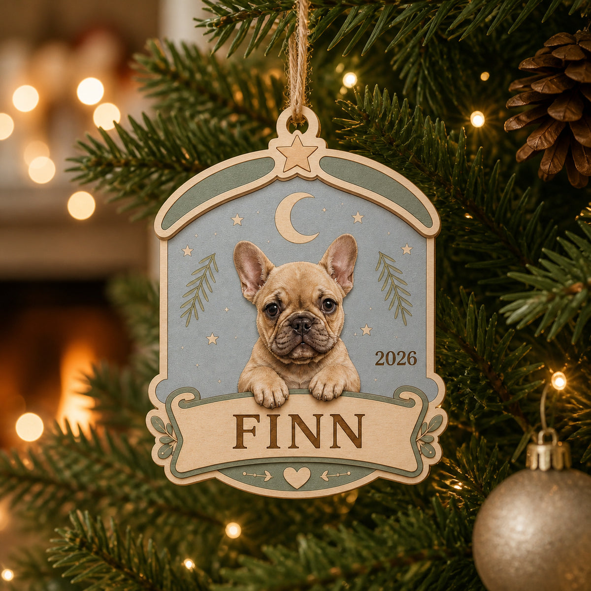 Personalized Puppy First Christmas Photo Wood Ornament - Custom Pet Keepsake - image 1