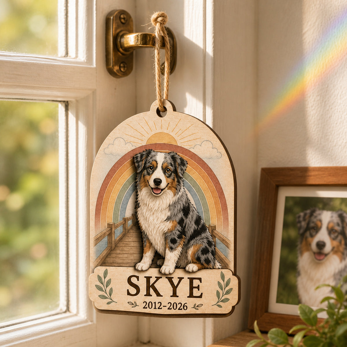 Personalized Rainbow Bridge Pet Memorial Photo Wood Ornament - Custom Pet Keepsake - image 3