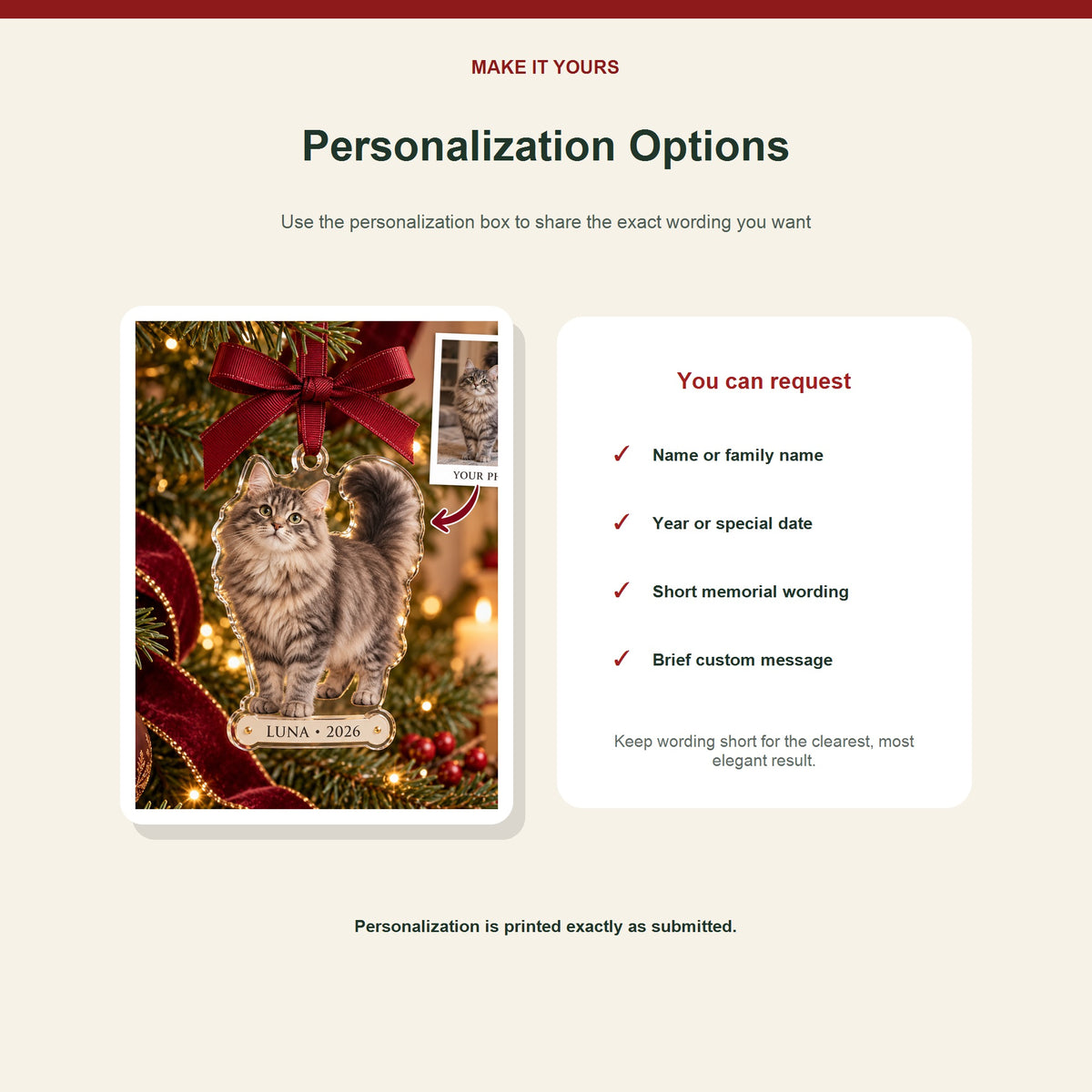 Personalized cat photo ornament - personalization