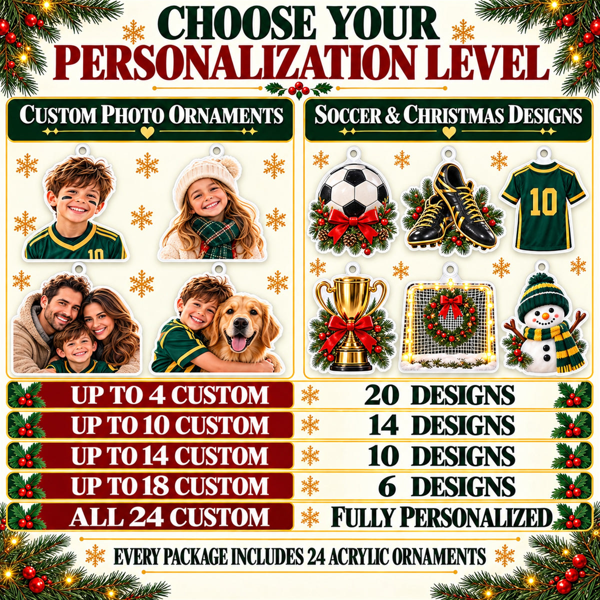 Personalized Soccer Family Advent Calendar with 24 Photo Ornaments