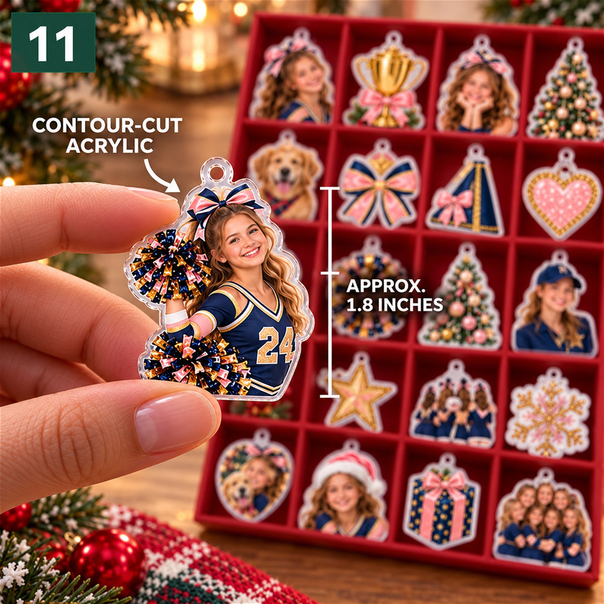 Personalized Cheerleading Team Advent Calendar with 24 Photo Ornaments