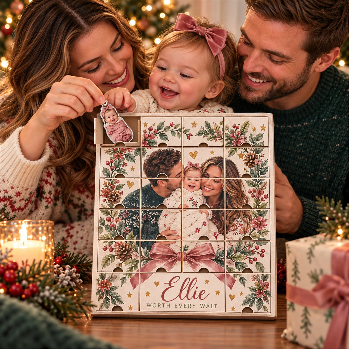 Personalized IVF Baby Worth The Wait Advent Calendar with 24 Photo Ornaments