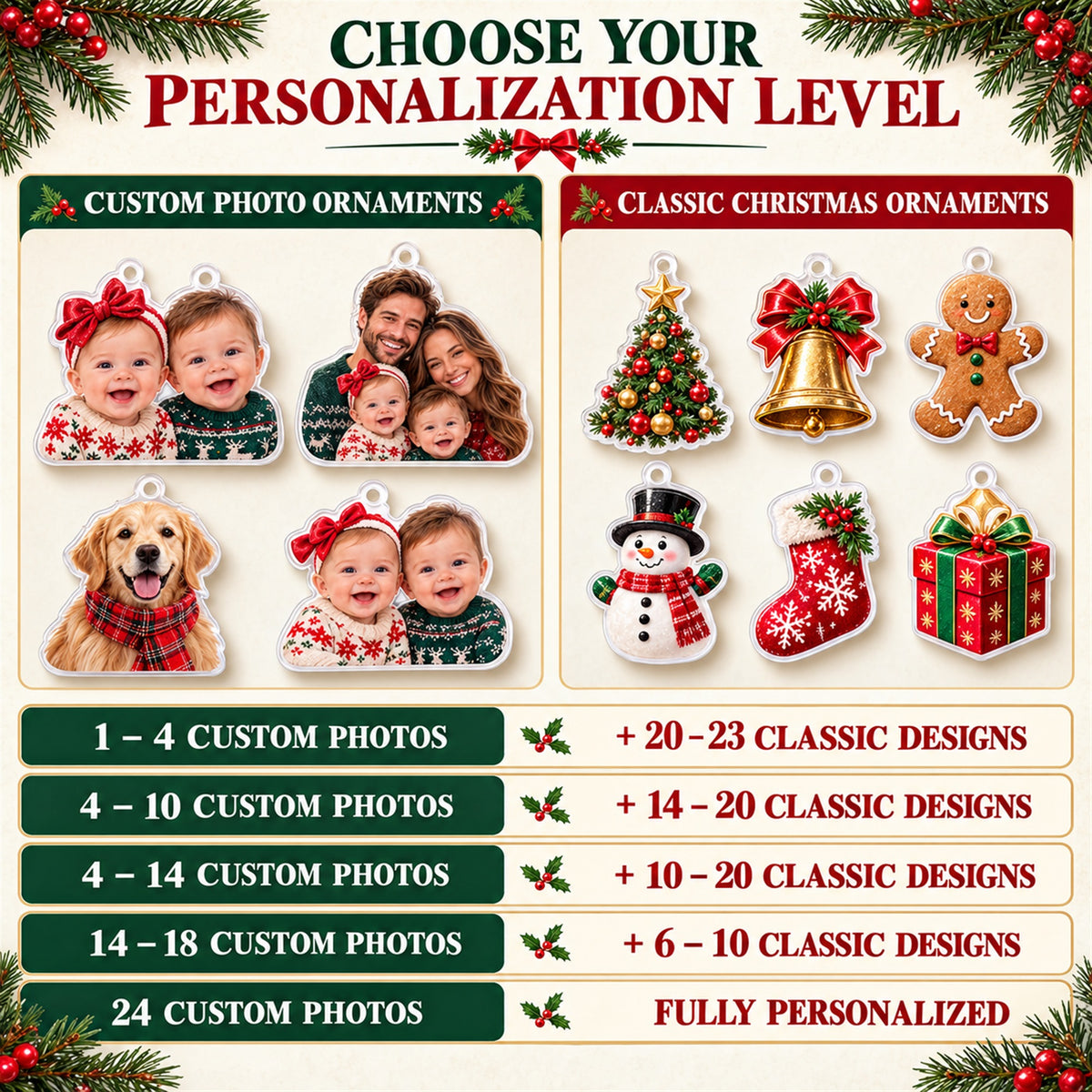 Personalized Baby's First Year Memories Advent Calendar with 24 Photo Ornaments