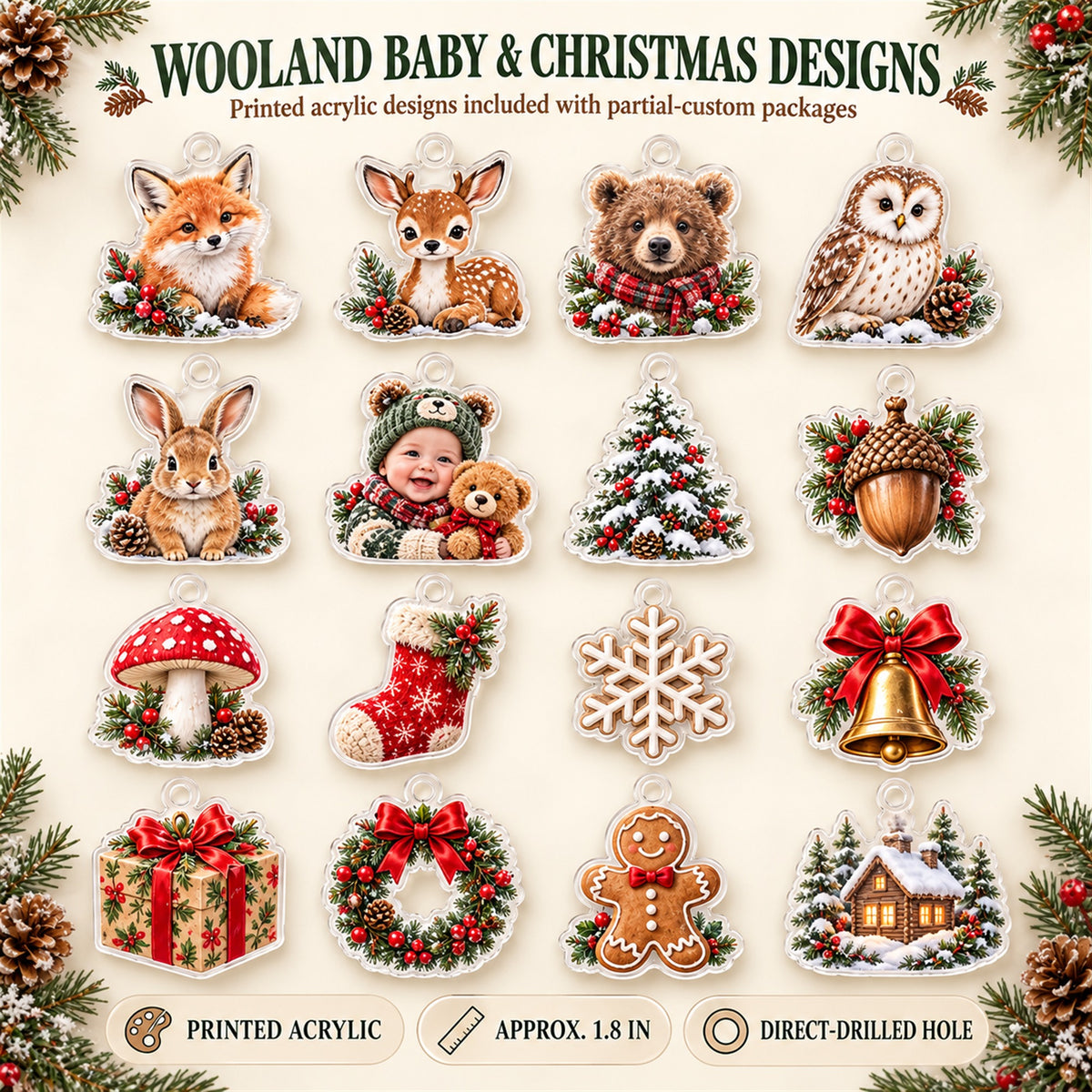 Personalized Woodland Baby First Christmas Advent Calendar with 24 Photo Ornaments