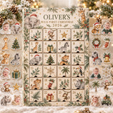 Personalized Safari Baby First Christmas Advent Calendar with 24 Photo Ornaments