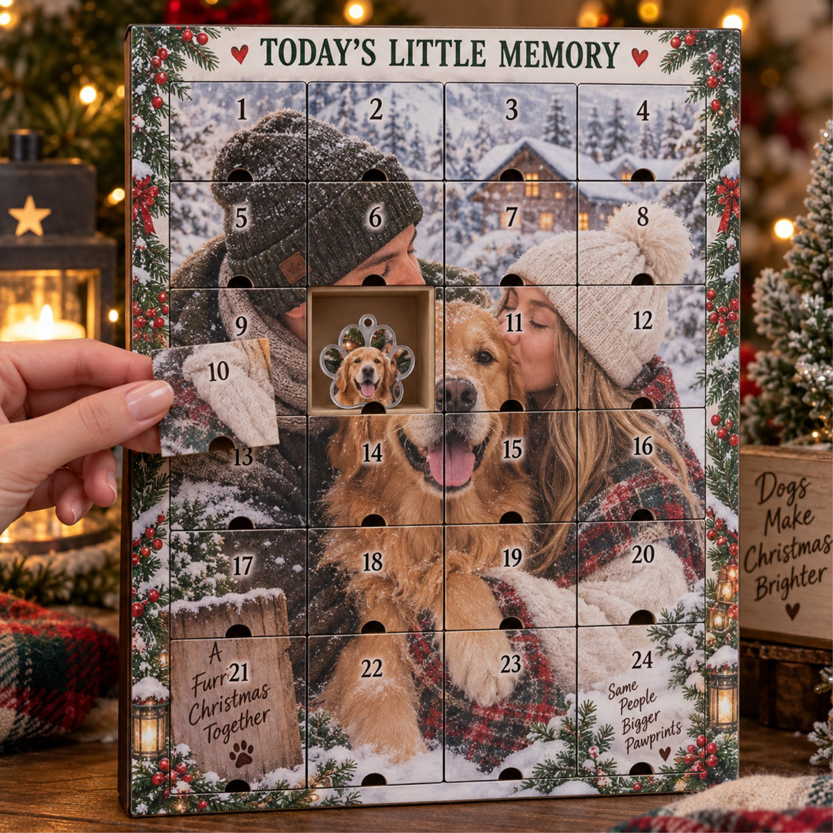 Personalized Our First Christmas Fur Family Advent Calendar with 24 Photo Ornaments