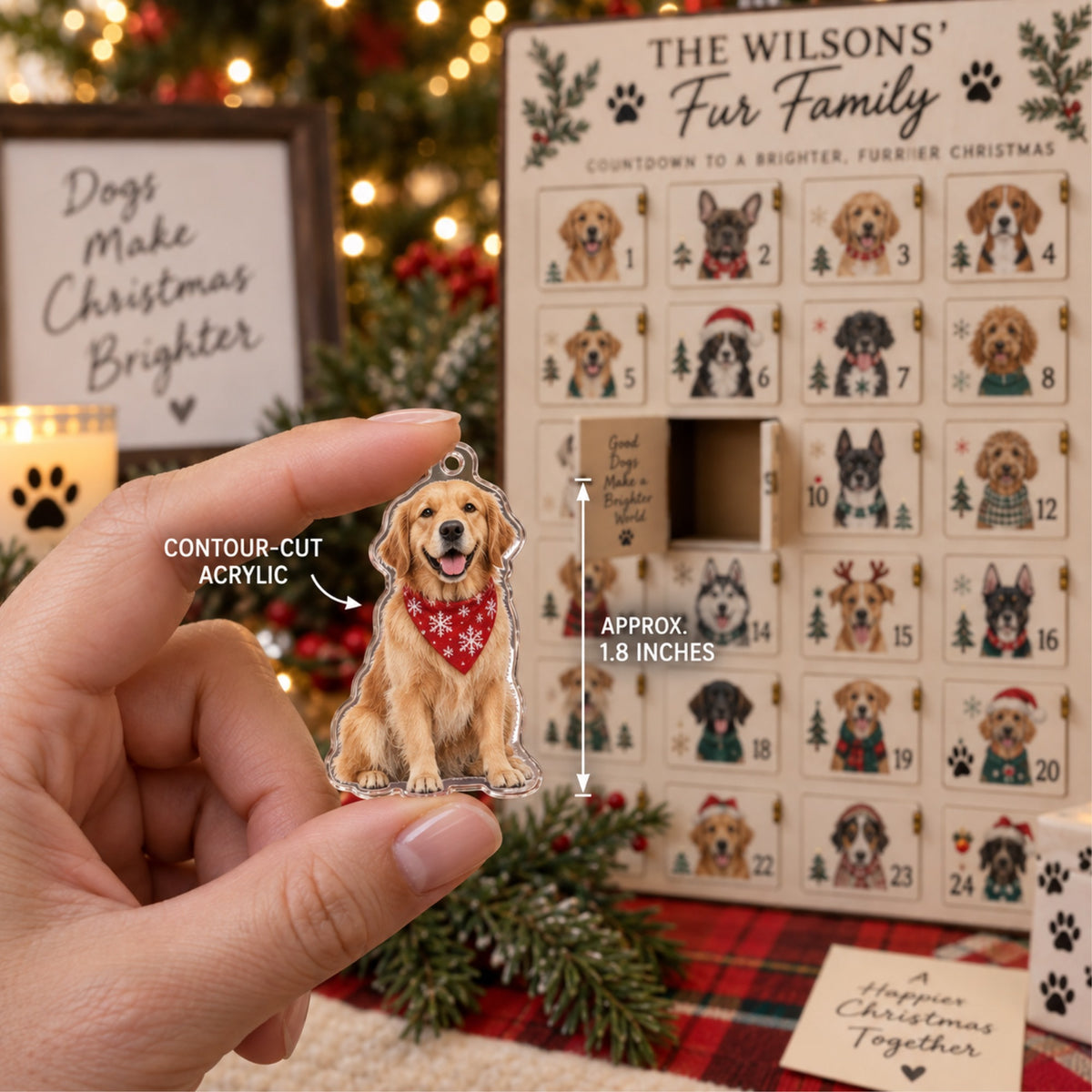 Personalized Our First Christmas Fur Family Advent Calendar with 24 Photo Ornaments