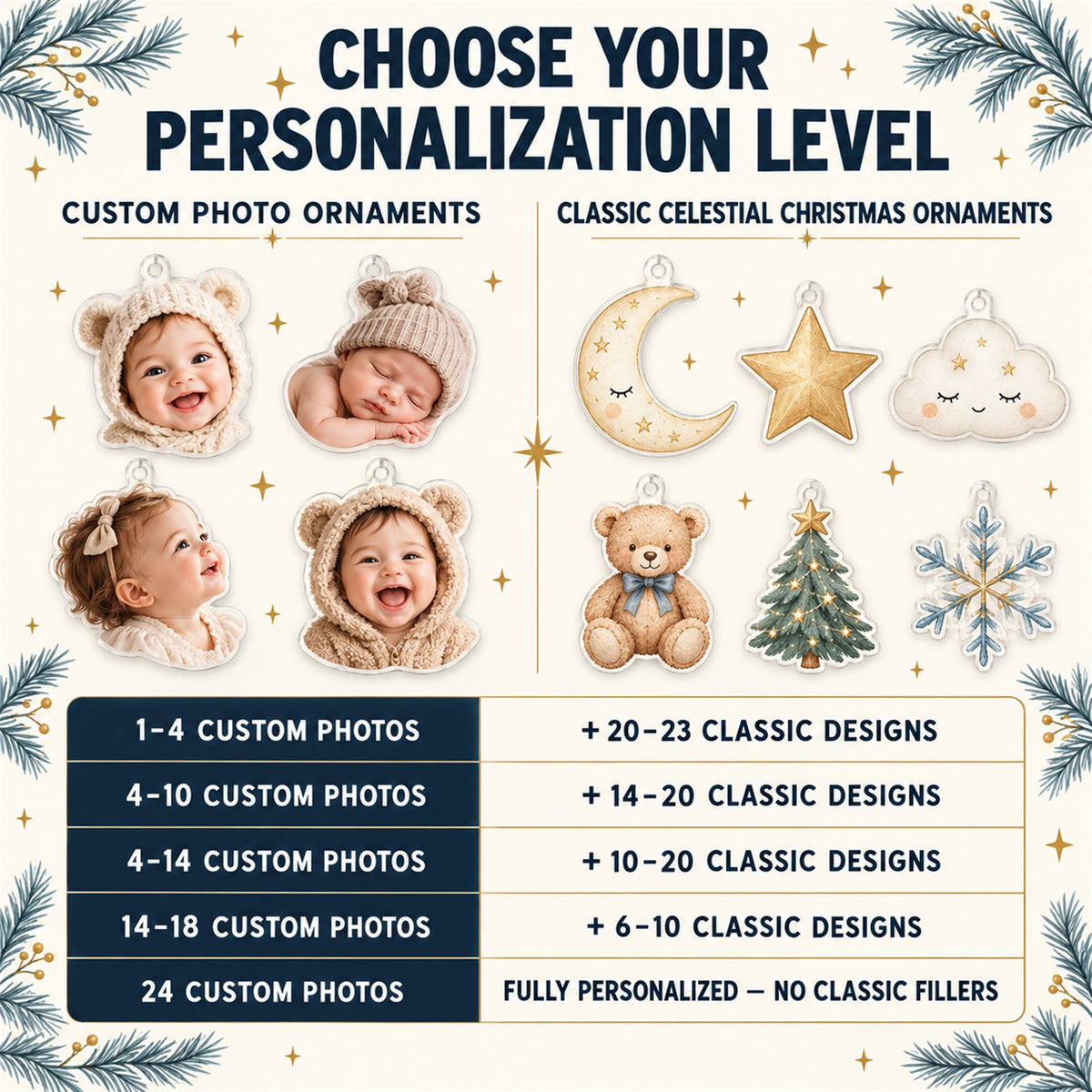 Personalized Boho Moon Stars Baby Christmas Advent Calendar with 24 Photo Ornaments