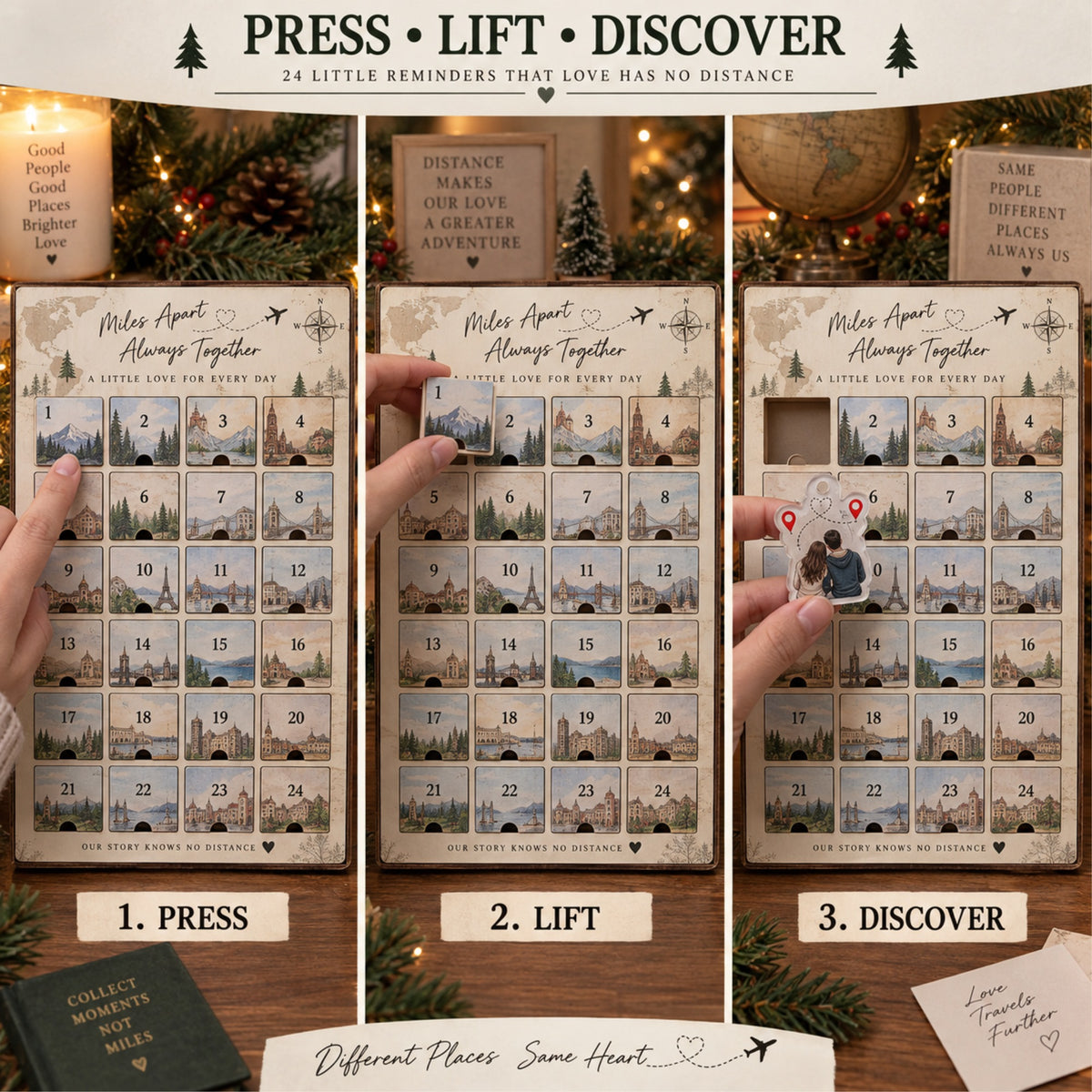 Personalized Miles Apart Hearts Together Advent Calendar with 24 Photo Ornaments