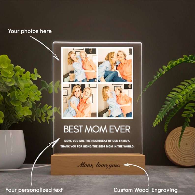 Personalized photo gifts for mom, Custom family photo collage night light, Best mom ever gift, Unique mom gift, First mothers day | Light Photo