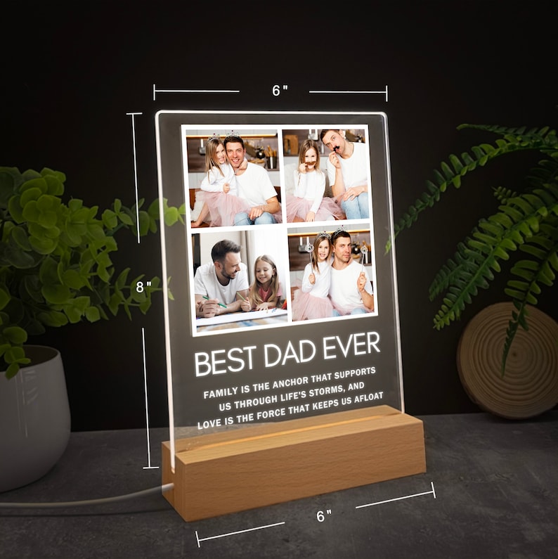 Personalized photo gifts for dad, Custom family photo collage night light, Best dad ever gift, Unique father gift, First fathers day | Light Photo