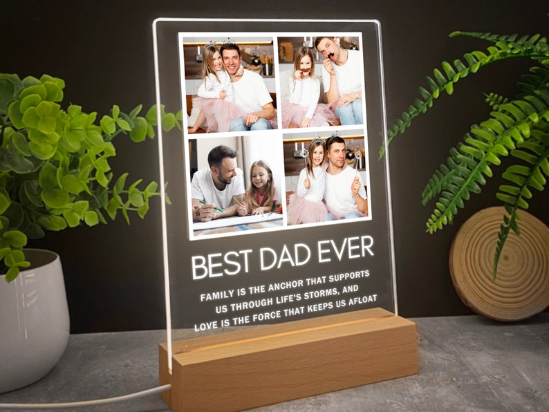 Personalized photo gifts for dad, Custom family photo collage night light, Best dad ever gift, Unique father gift, First fathers day | Light Photo