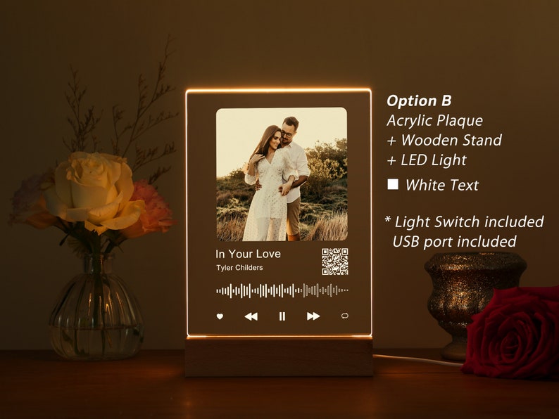 Personalized LED Song Plaque With Stand | Custom Music Night Light | Personalized Music Prints Photo Frame | Gift for Him Boyfriend Bestie | Light Photo