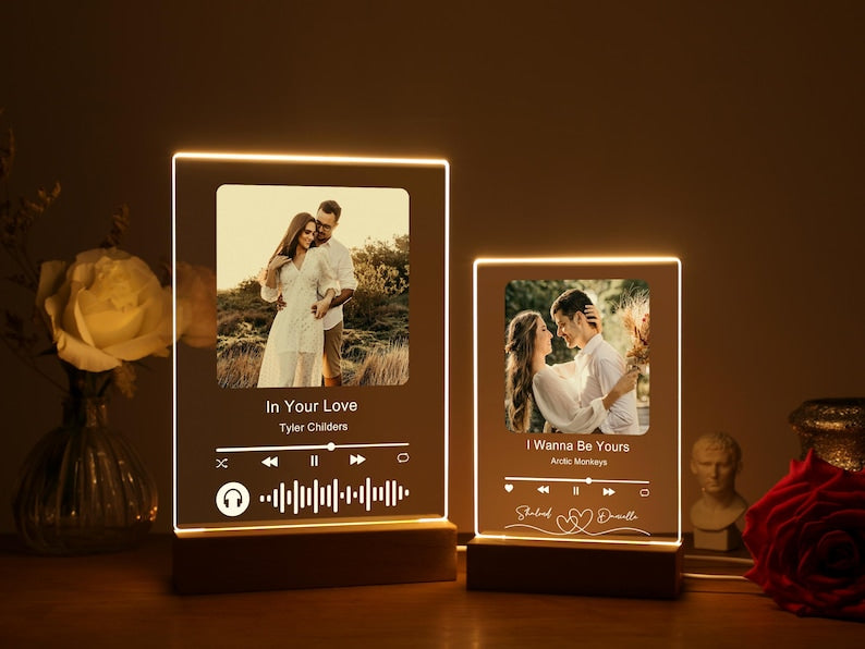Personalized LED Song Plaque With Stand | Custom Music Night Light | Personalized Music Prints Photo Frame | Gift for Him Boyfriend Bestie | Light Photo