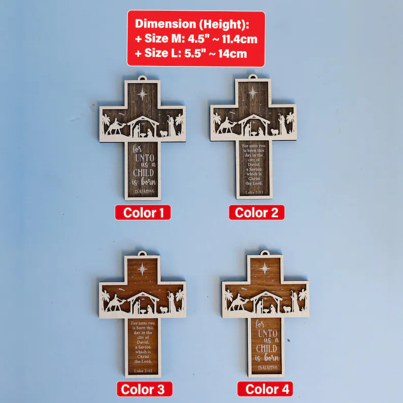 2024 Cross-Shaped Nativity Scene Ornament – Christian Scripture Christmas Gift | Final