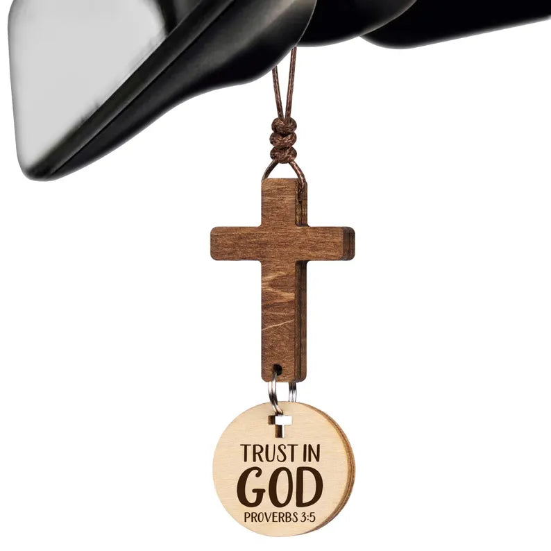 Wooden Cross Car Hanging Ornament – Christian Car Charm Gift | Final