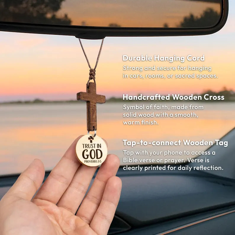 Wooden Cross Car Hanging Ornament – Christian Car Charm Gift | Final