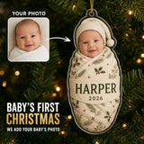 Personalized Baby First Christmas Swaddle Photo Ornament - Custom Acrylic Christmas Keepsake