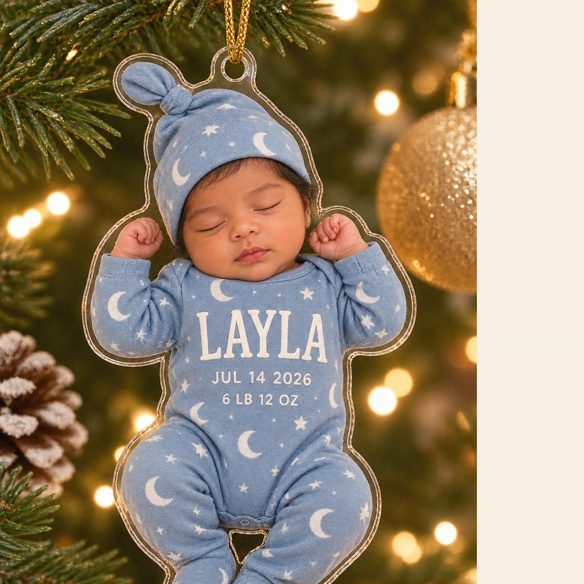 Personalized Baby Birth Stats Bodysuit Photo Ornament - Custom Acrylic Christmas Keepsake