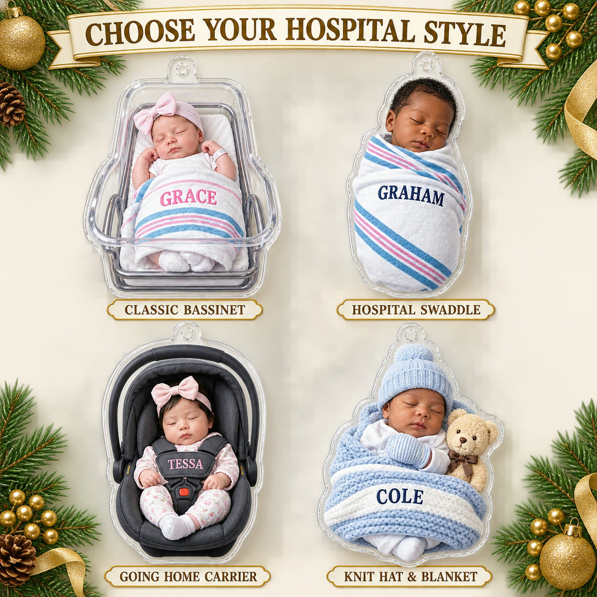 Personalized Hello World Hospital Baby Photo Ornament - Custom Acrylic Christmas Keepsake