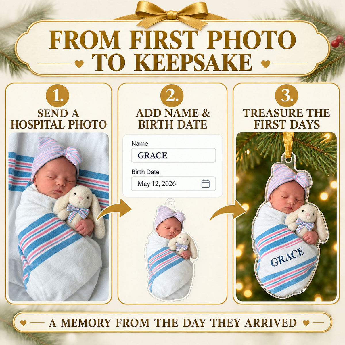 Personalized Hello World Hospital Baby Photo Ornament - Custom Acrylic Christmas Keepsake