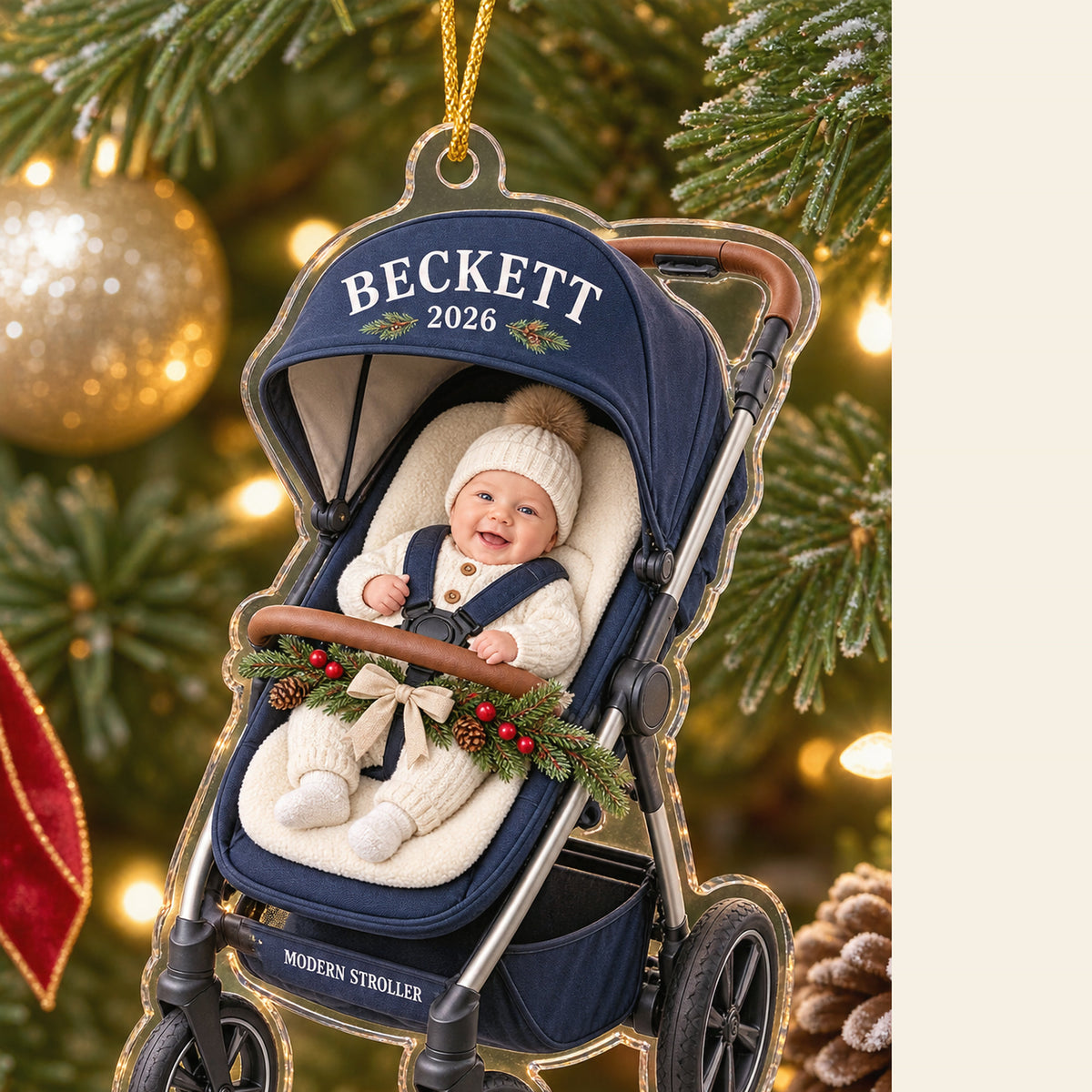 Personalized Baby First Christmas Stroller Photo Ornament - Custom Acrylic Christmas Keepsake - image 2