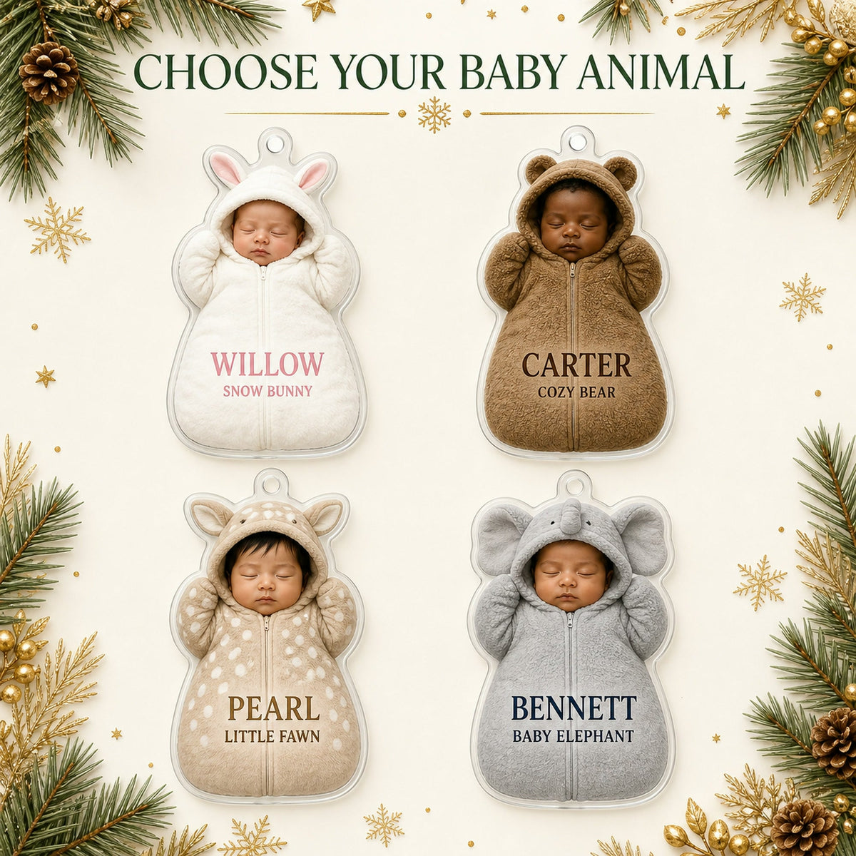 Personalized Woodland Baby Animal Swaddle Photo Ornament - Custom Acrylic Christmas Keepsake - image 4