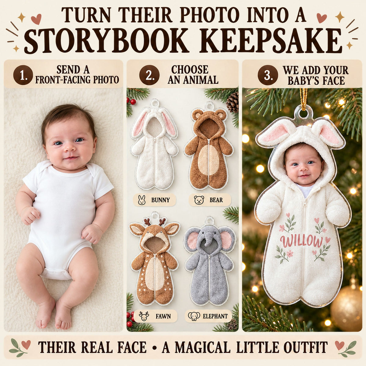 Personalized Woodland Baby Animal Swaddle Photo Ornament - Custom Acrylic Christmas Keepsake - image 5