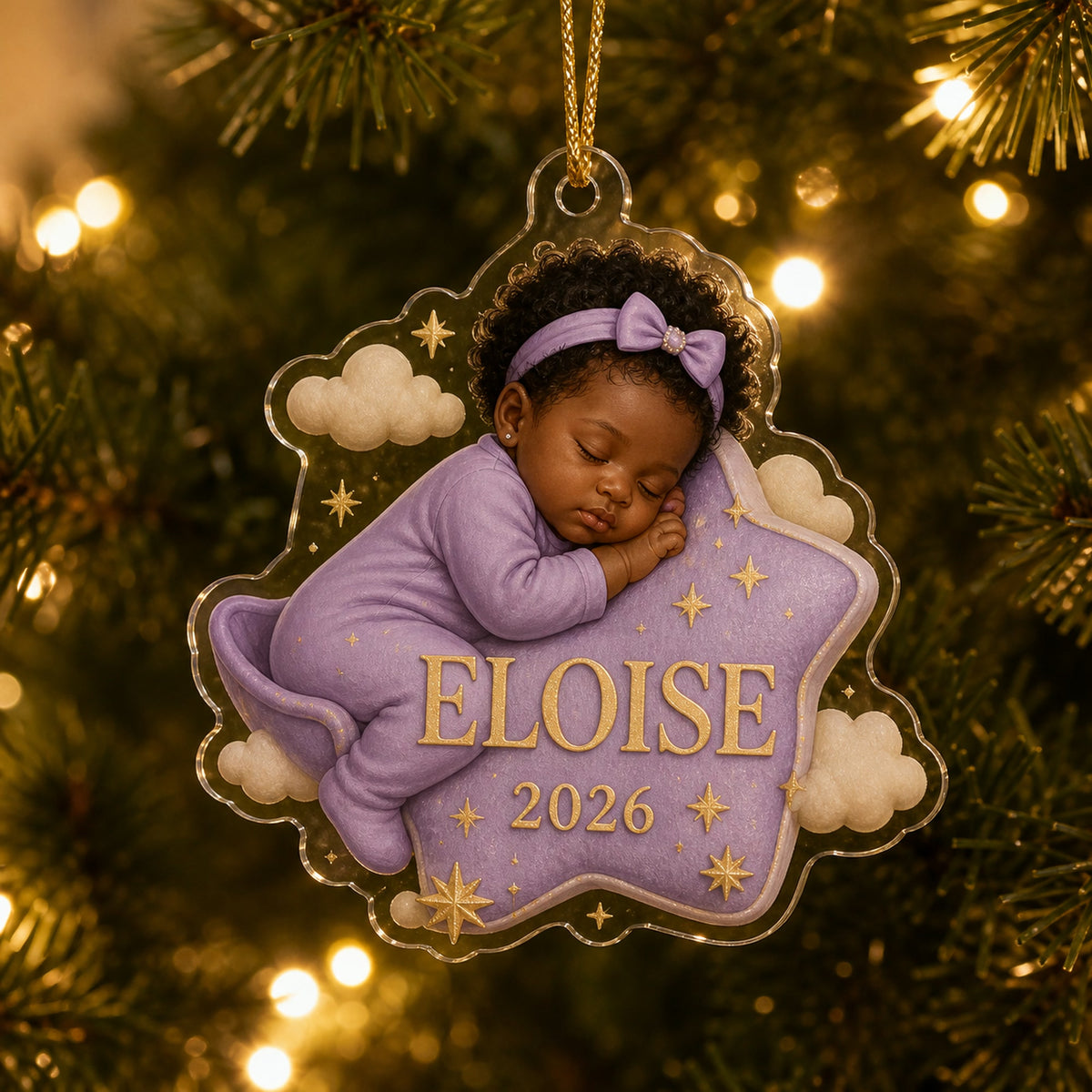 Personalized Moon and Stars Sleeping Baby Photo Ornament - Custom Acrylic Christmas Keepsake - image 3
