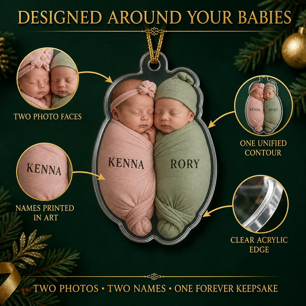 Personalized Twins First Christmas Photo Ornament - Custom Acrylic Christmas Keepsake - image 6