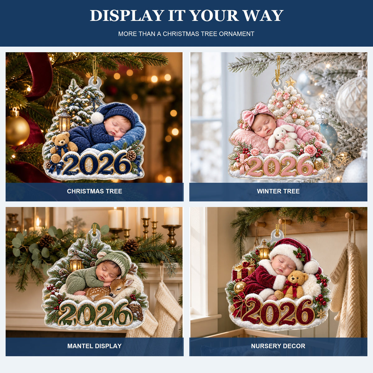 Personalized Sleepy Winter Baby 2026 Photo Ornament - Custom Acrylic Christmas Keepsake - image 5