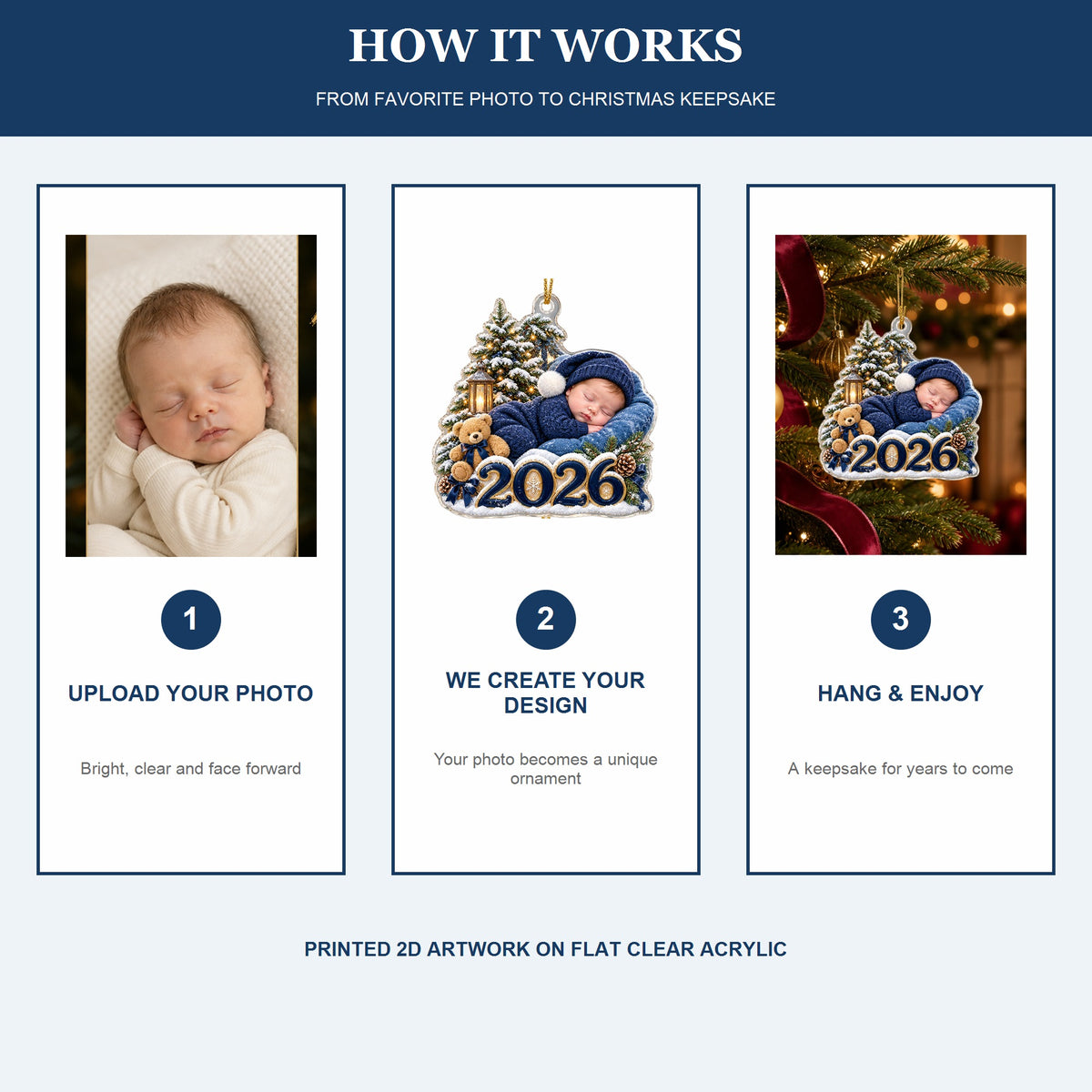 Personalized Sleepy Winter Baby 2026 Photo Ornament - Custom Acrylic Christmas Keepsake - image 6