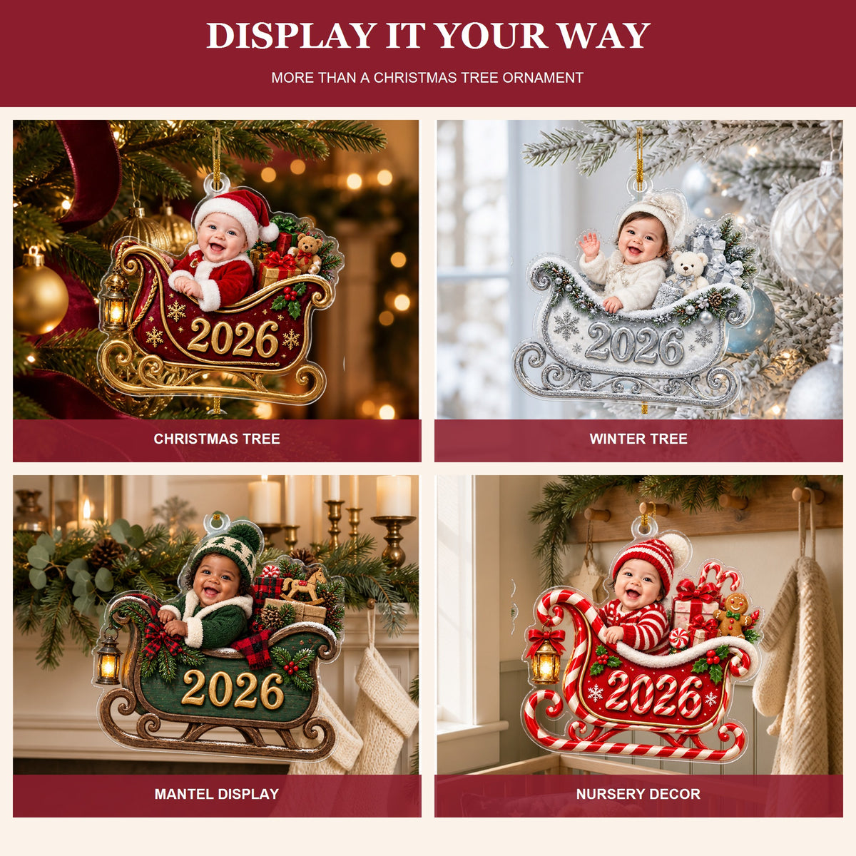 Personalized Santa Sleigh Baby 2026 Photo Ornament - Custom Acrylic Christmas Keepsake - image 5