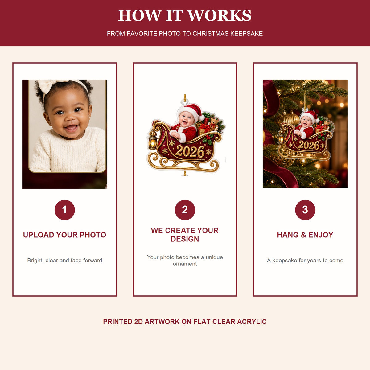 Personalized Santa Sleigh Baby 2026 Photo Ornament - Custom Acrylic Christmas Keepsake - image 6