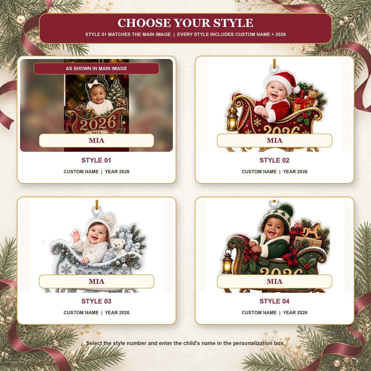 Personalized Santa Sleigh Baby 2026 Photo Ornament - Custom Acrylic Christmas Keepsake - image 9