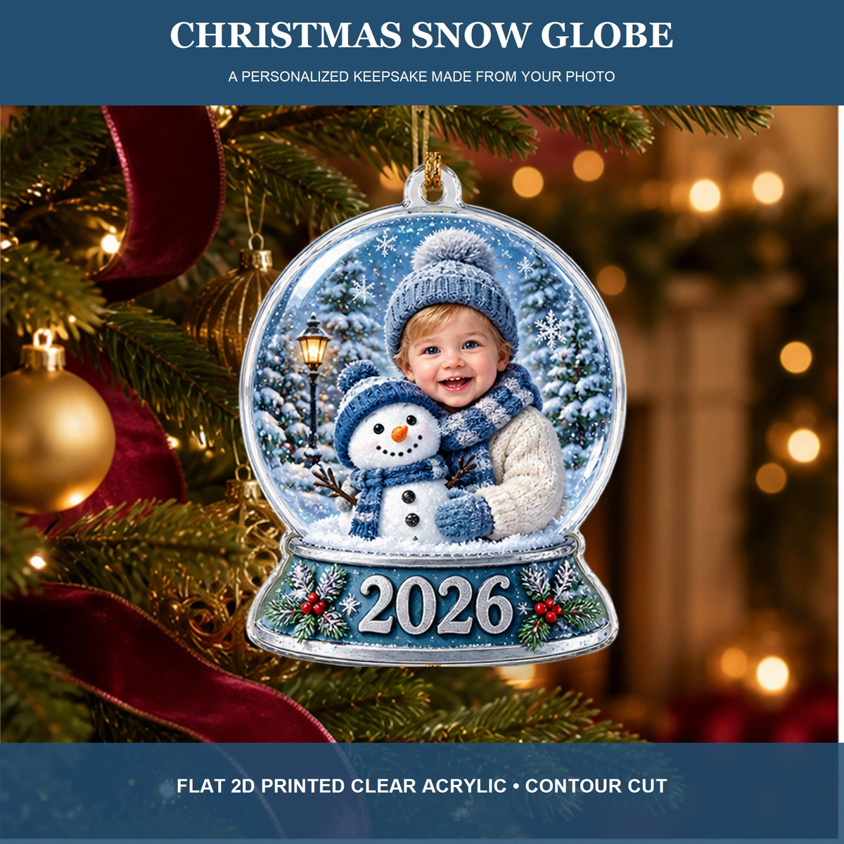 Personalized Baby Christmas Snow Globe 2026 Photo Ornament - Custom Acrylic Christmas Keepsake - image 2