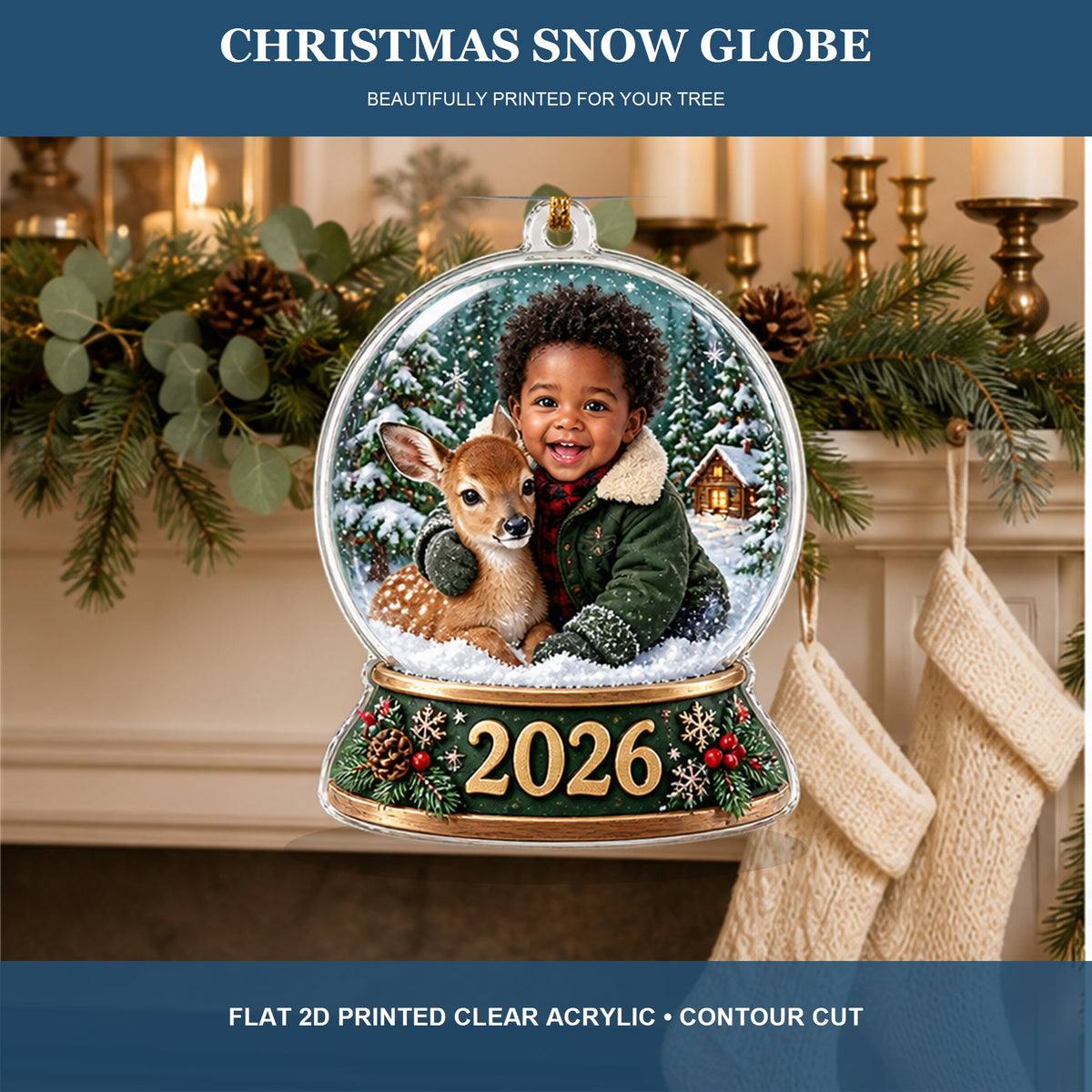 Personalized Baby Christmas Snow Globe 2026 Photo Ornament - Custom Acrylic Christmas Keepsake - image 4