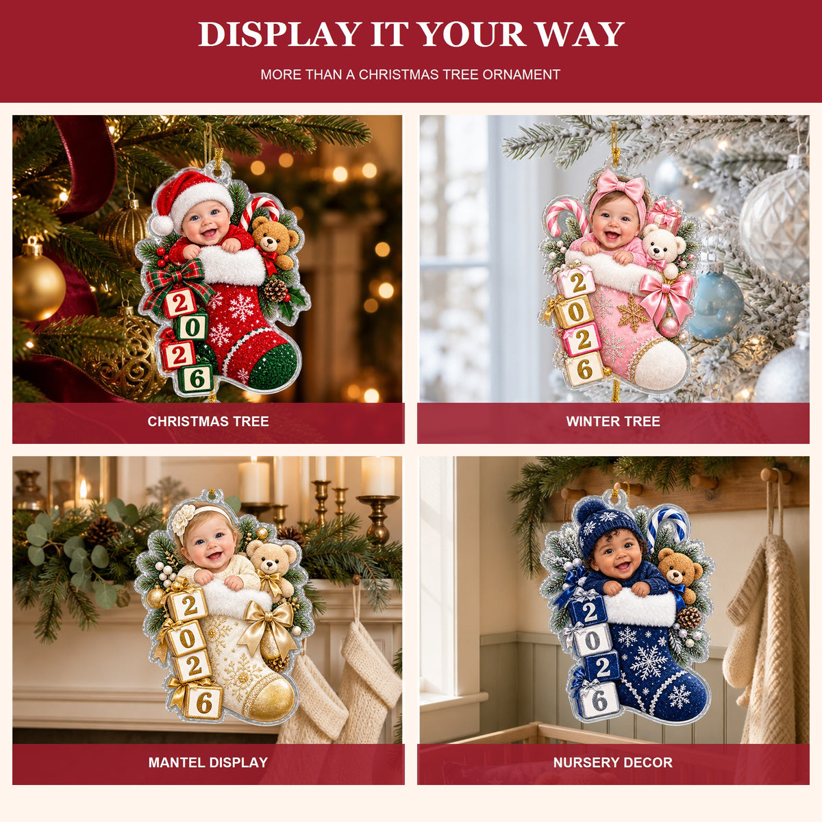 Personalized Baby Stocking Peekaboo 2026 Photo Ornament - Custom Acrylic Christmas Keepsake - image 5