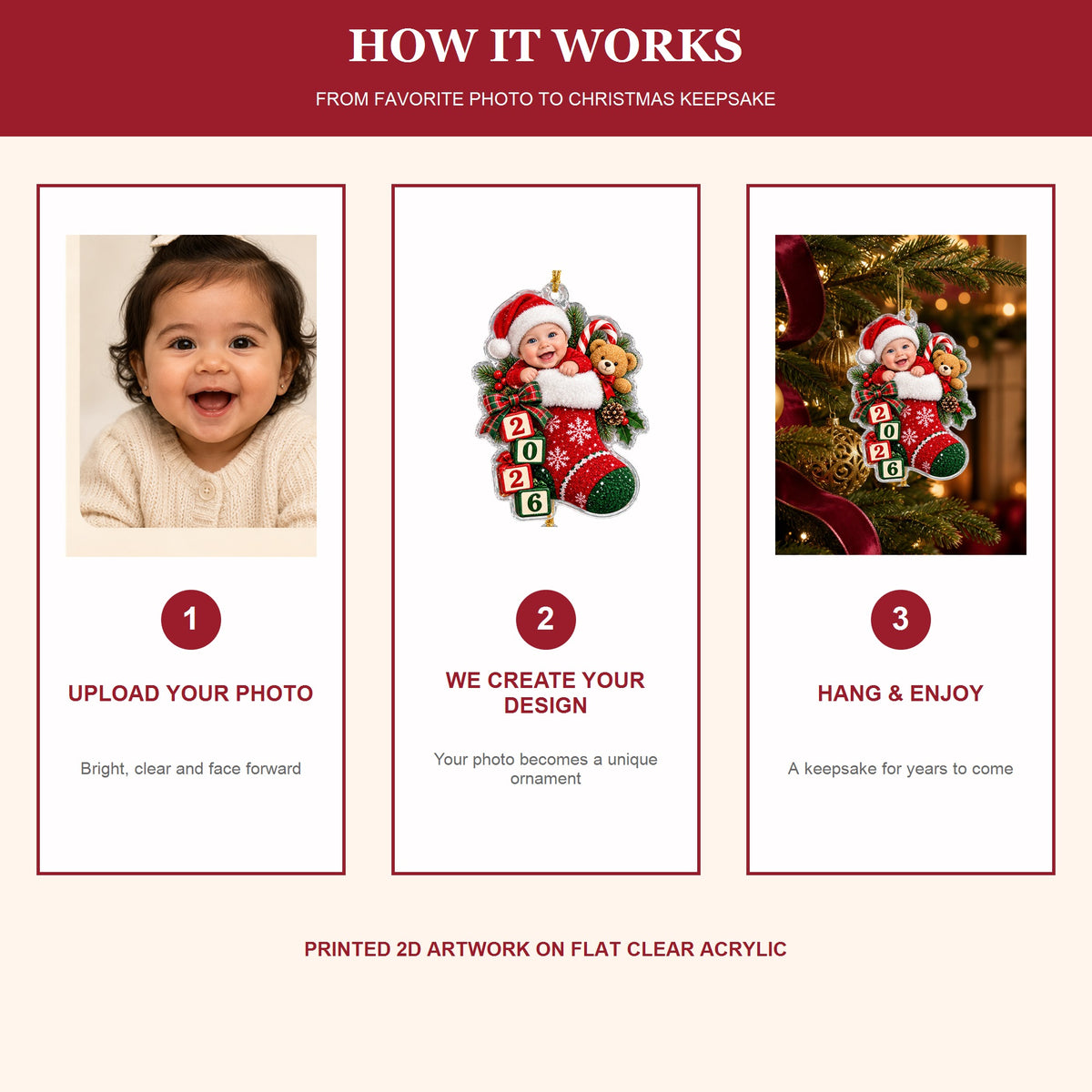 Personalized Baby Stocking Peekaboo 2026 Photo Ornament - Custom Acrylic Christmas Keepsake - image 6
