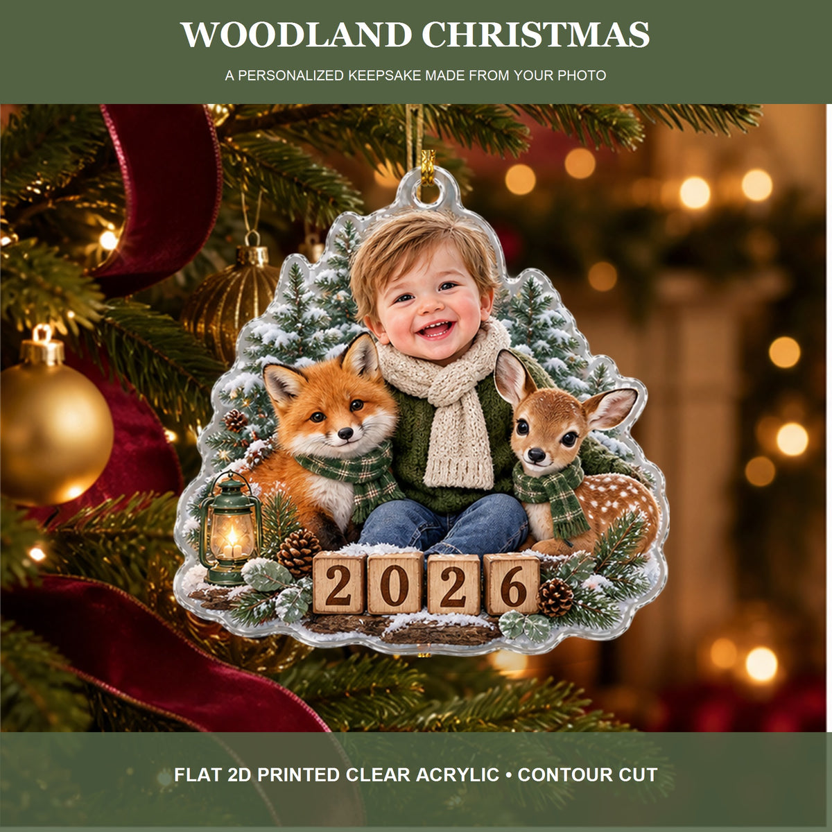Personalized Woodland Christmas Baby 2026 Photo Ornament - Custom Acrylic Christmas Keepsake - image 2