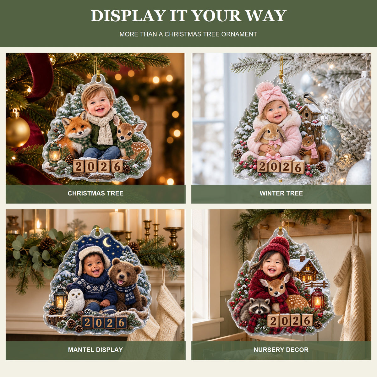 Personalized Woodland Christmas Baby 2026 Photo Ornament - Custom Acrylic Christmas Keepsake - image 5