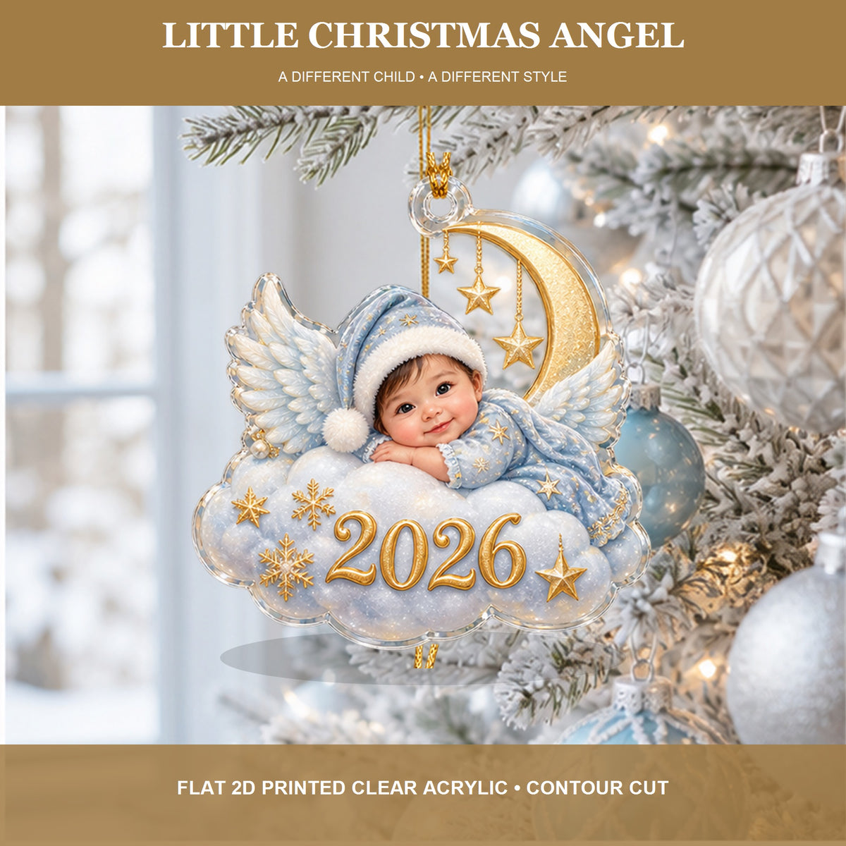 Personalized Little Christmas Angel Baby 2026 Photo Ornament - Custom Acrylic Christmas Keepsake - image 3