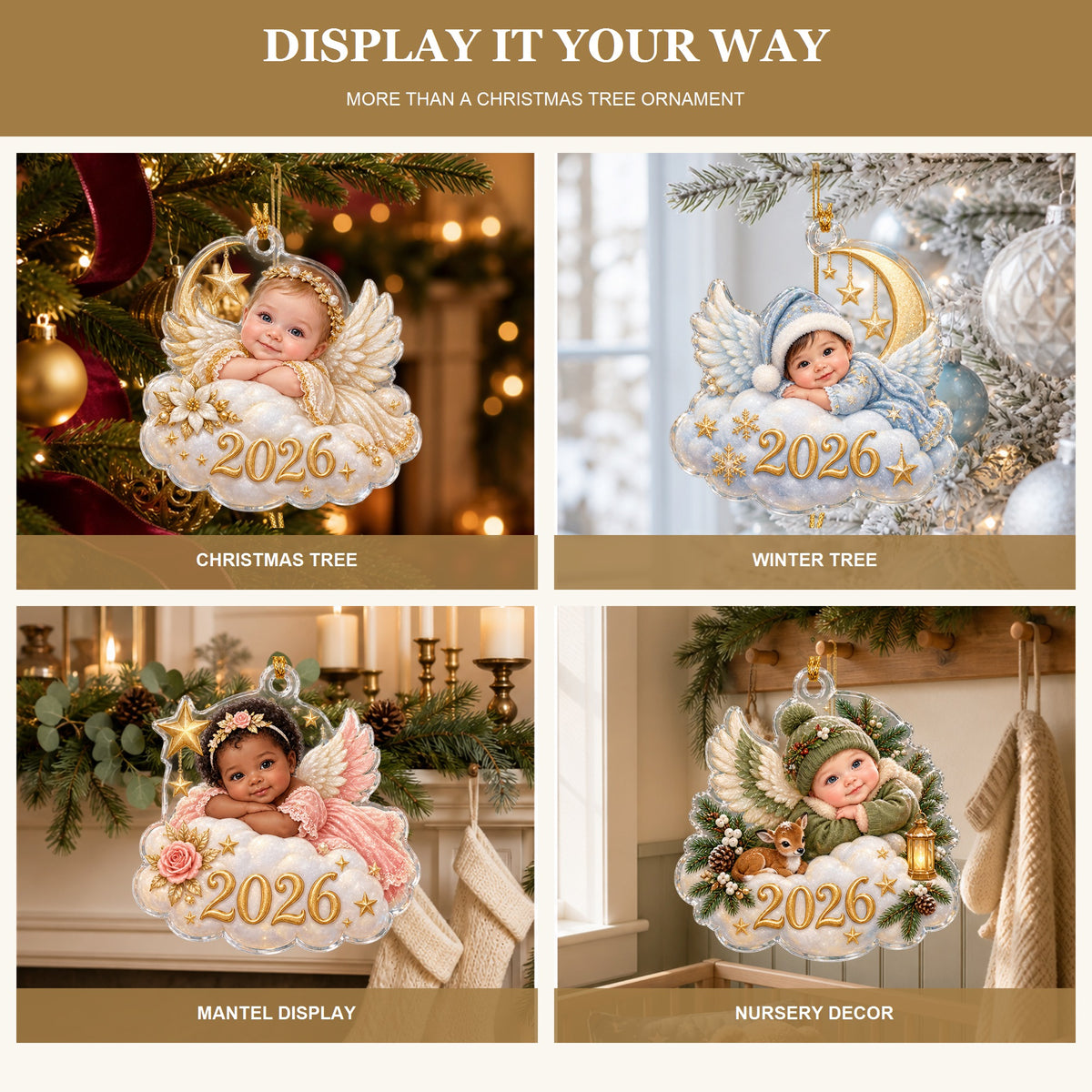 Personalized Little Christmas Angel Baby 2026 Photo Ornament - Custom Acrylic Christmas Keepsake - image 5