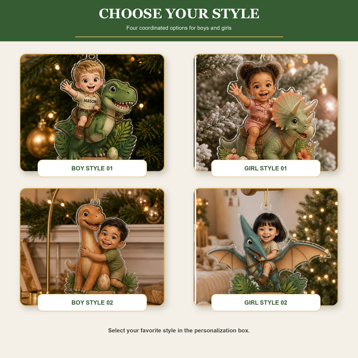 Personalized Chibi Dinosaur Adventure Photo Ornament - Custom Acrylic Christmas Keepsake - image 9