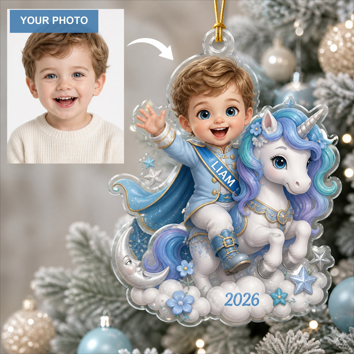 Personalized Chibi Unicorn Dream Photo Ornament - Custom Acrylic Christmas Keepsake - image 1